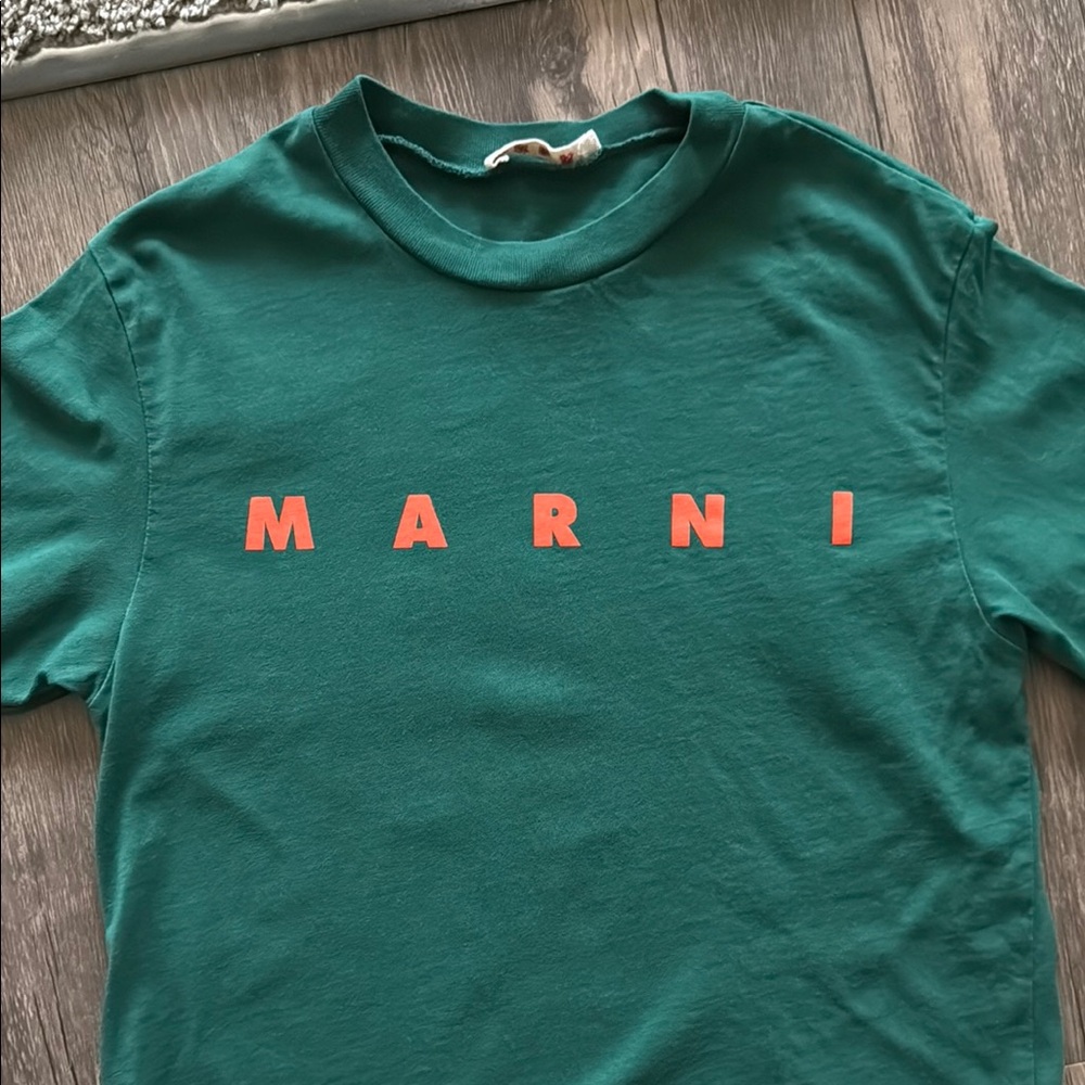 Marni Kids Green T-Shirt with Orange Logo